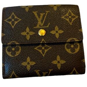 Louis Vuitton vintage bifold wallet snaps brown logo/gold hardware